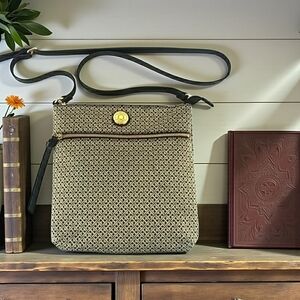 TOMMY HILFIGER MONOGRAM CROSSBODY DARK BLUE TAN MEDIUM